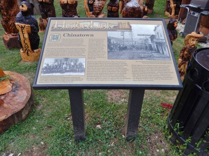 Chinatown Marker (<i>tall view; marker is surrounded by wood carvings from adjacent business</i>) image. Click for full size.