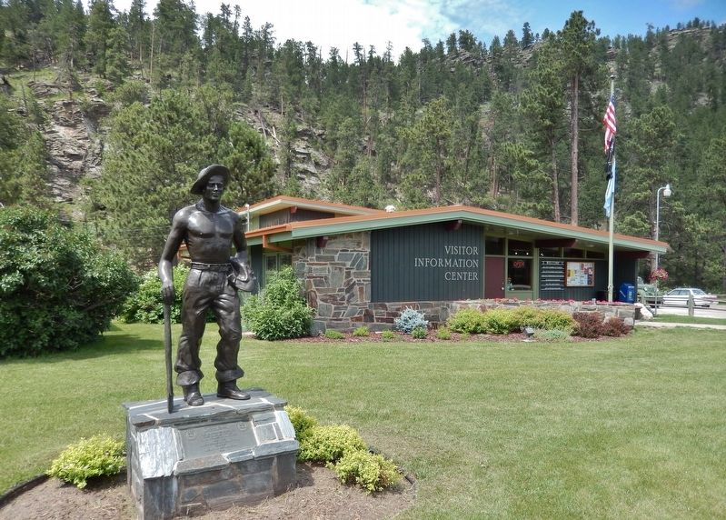 "Work Call" Marker (<i>wide view showing South Dakota CCC Museum & Visitor Center in background</i>) image. Click for full size.