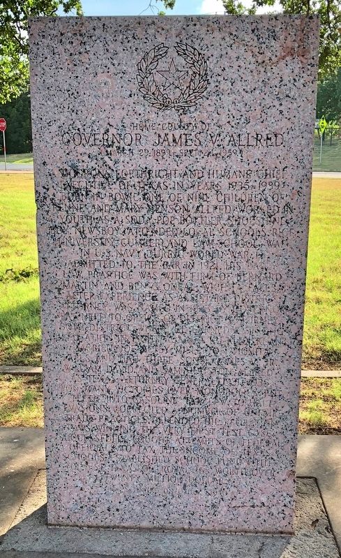 Home County of Governor James V. Allred Marker image. Click for full size.