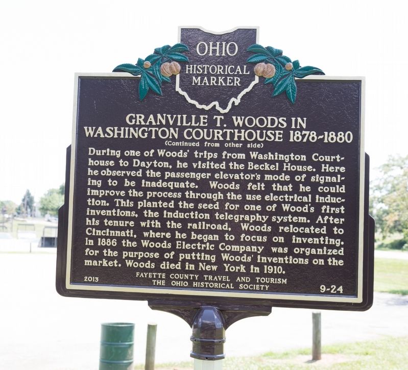 Granville T. Woods in Washington Courthouse Marker, Side Two. Click for full size. Granville T. Woods in Washington Courthouse Marker, Side Two image. Click for full size.