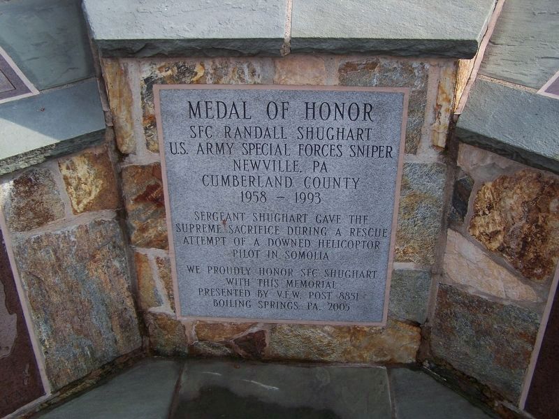 SFC Randall Shughart Monument at Cumberland County Veterans Memorial image. Click for full size.
