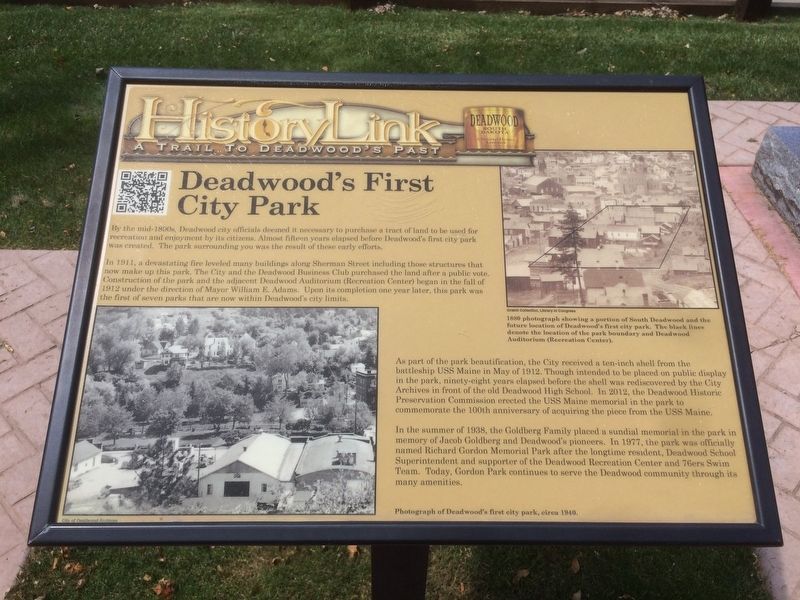 Deadwood's First City Park Marker. Click for full size. Deadwood's First City Park Marker image. Click for full size.