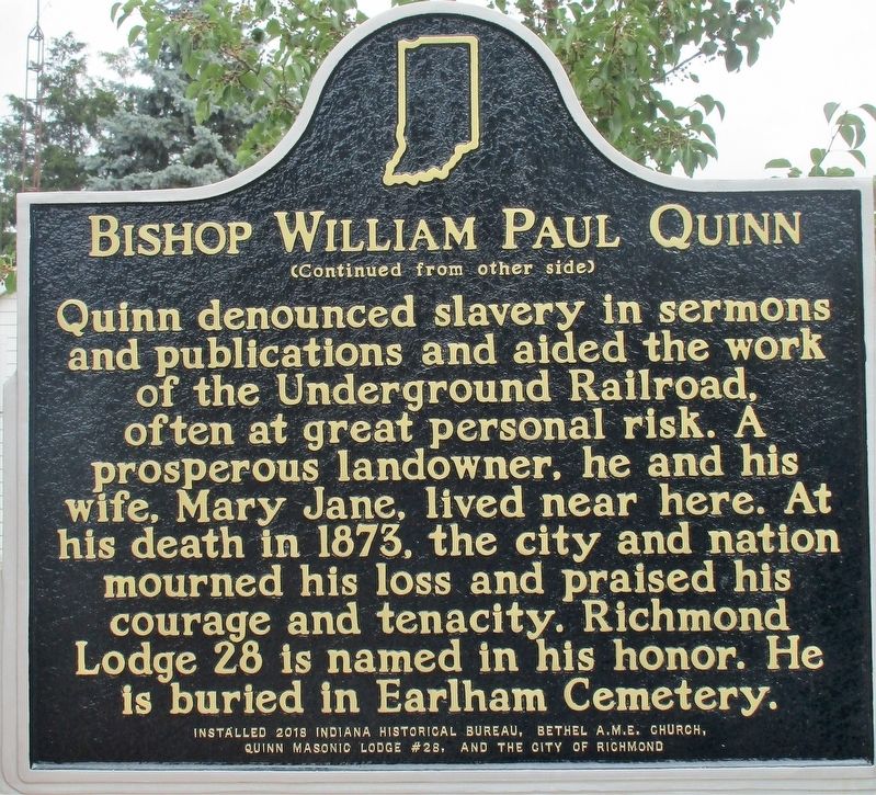 Bishop William Paul Quinn Marker image. Click for full size.