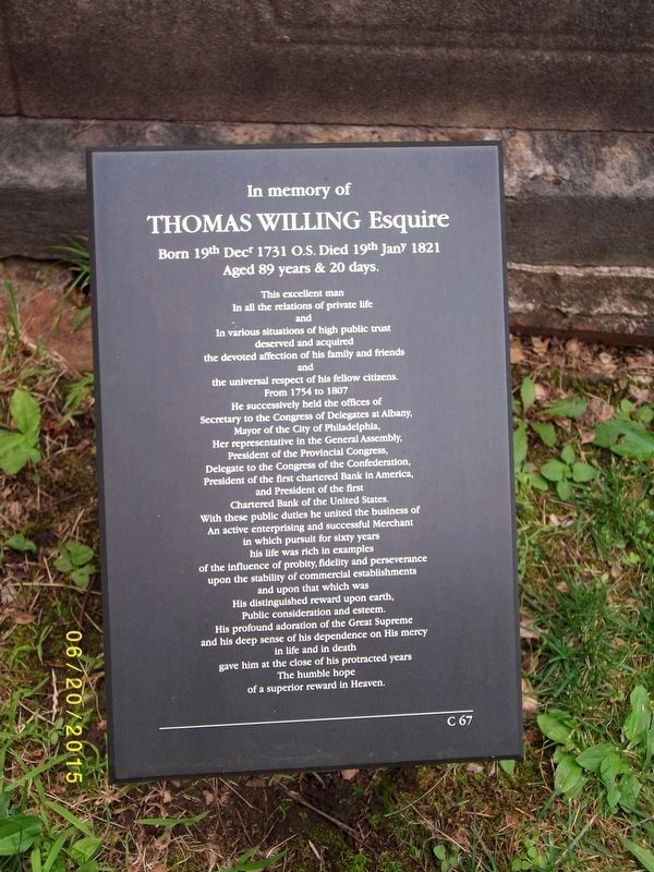 Thomas Willing grave marker image. Click for full size.