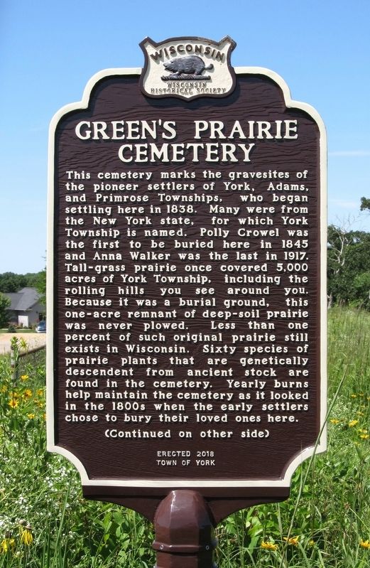Green's Prairie Cemetery Marker image. Click for full size.