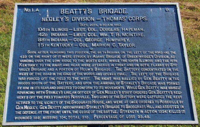 J. Beatty's Brigade Marker. Click for full size. J. Beatty's Brigade Marker image. Click for full size.