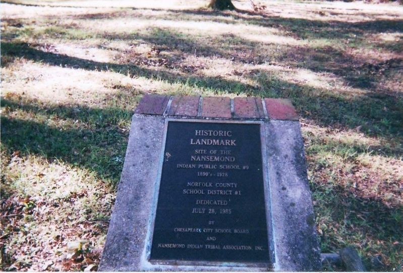 Exhibit A: Nansemond Indian Public School #9 marker.. Click for full size. Exhibit A: Nansemond Indian Public School #9 marker. image. Click for full size.