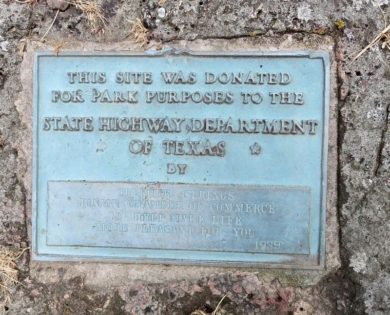 A small plaque noting the donation of the land to the State of Texas.. Click for full size. A small plaque noting the donation of the land to the State of Texas. image. Click for full size.