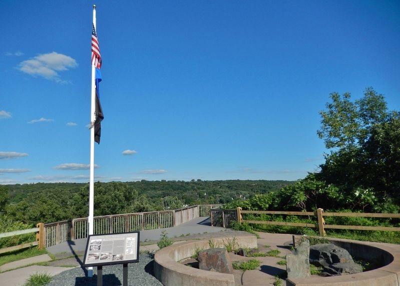 Saint Croix Falls Hydroelectric Project Marker (<i>wide view; marker visible right of flag pole</i>) image. Click for full size.