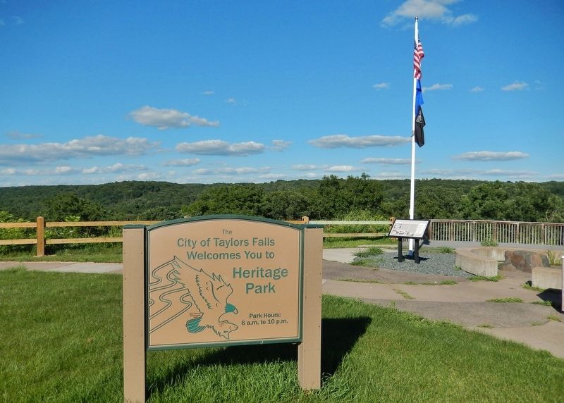Taylors Falls Heritage Park Sign & Hydroelectric Project Marker (<i>view from parking lot</i>) image. Click for full size.