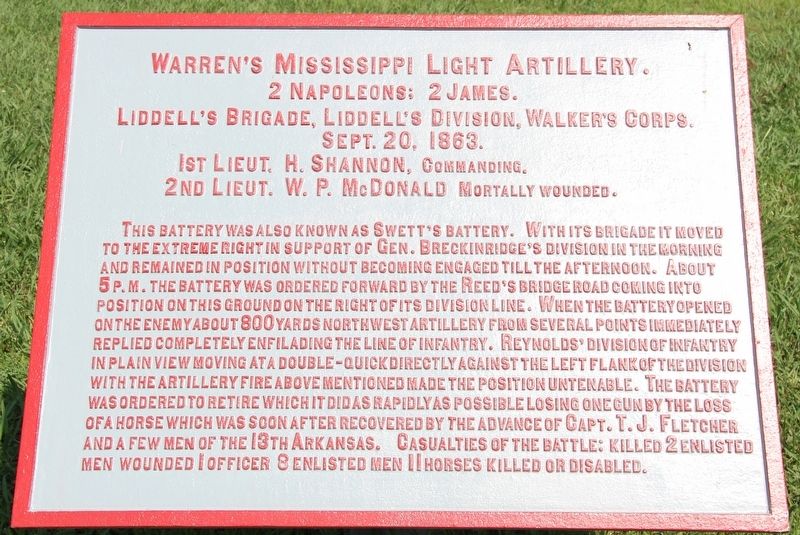 Warren's Mississippi Light Artillery Marker image. Click for full size.