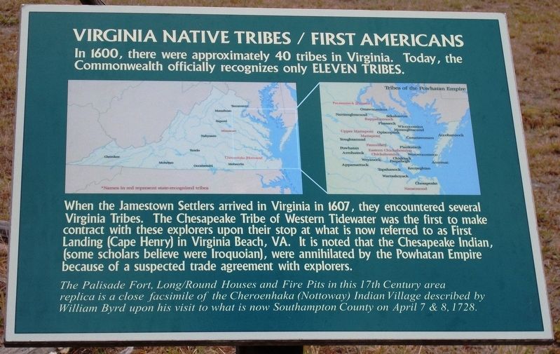 Virginia Native Tribes/First Americans Marker. image. Click for full size.