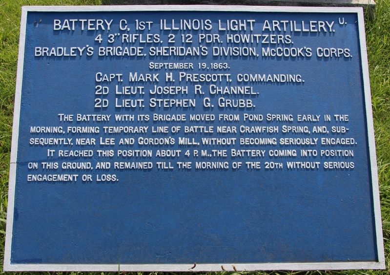 Battery C, 1st Illinois Light Artillery Marker. Click for full size. Battery C, 1st Illinois Light Artillery Marker image. Click for full size.