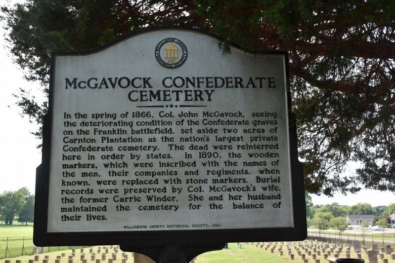 McGavock Confederate Cemetery Marker. Click for full size. McGavock Confederate Cemetery Marker image. Click for full size.