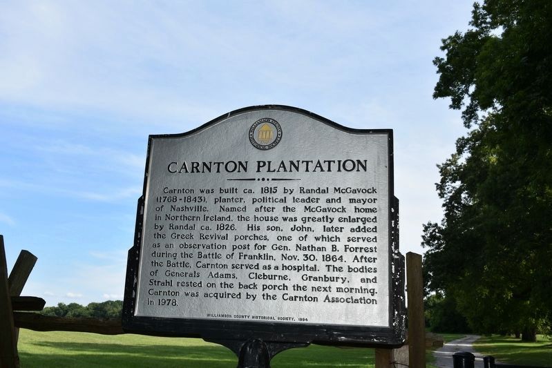 Carnton Plantation Marker. Click for full size. Carnton Plantation Marker image. Click for full size.