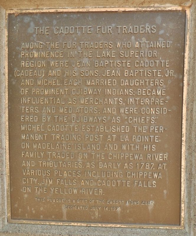 The Cadotte Fur Traders Marker image. Click for full size.