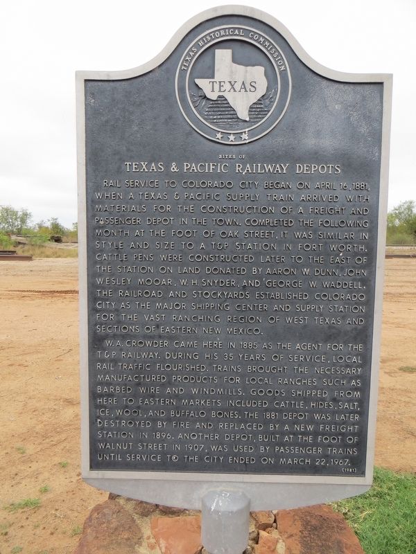 Sites of Texas & Pacific Railway Depots Marker. Click for full size. Sites of Texas & Pacific Railway Depots Marker image. Click for full size.