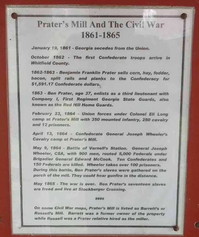 Praters Mill and The Civil War Marker image. Click for full size.