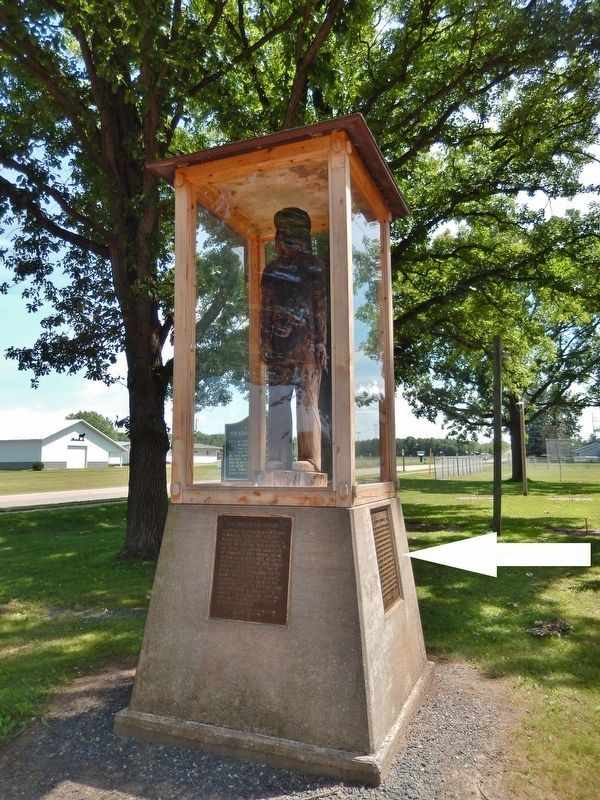 Cadott Centennial Marker (<i>tall view; this marker mounted on west side of pedestal</i>). Click for full size. Cadott Centennial Marker (<i>tall view; this marker mounted on west side of pedestal</i>) image. Click for full size.