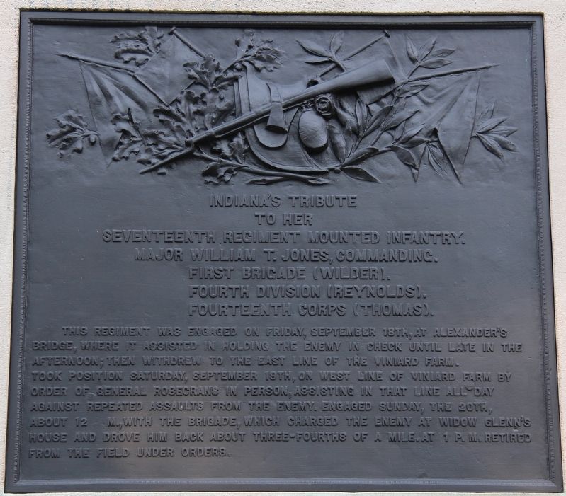 17th Indiana Mounted Infantry Marker. Click for full size. 17th Indiana Mounted Infantry Marker image. Click for full size.