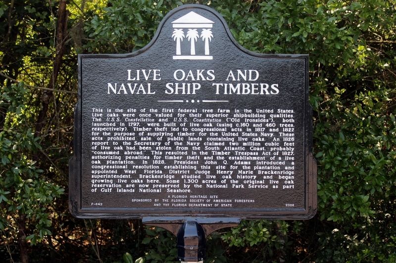 Live Oaks and Naval Ship Timbers Marker image. Click for full size.