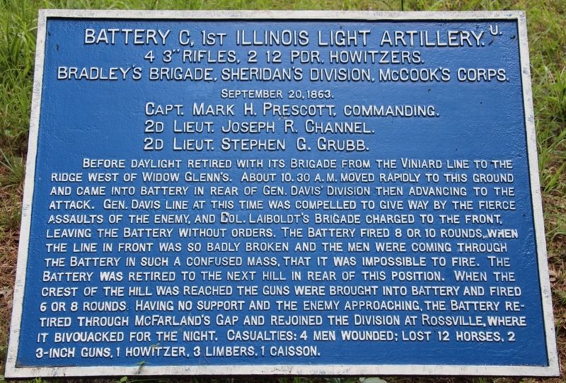 Battery C, 1st Illinois Light Artillery Marker. Click for full size. Battery C, 1st Illinois Light Artillery Marker image. Click for full size.