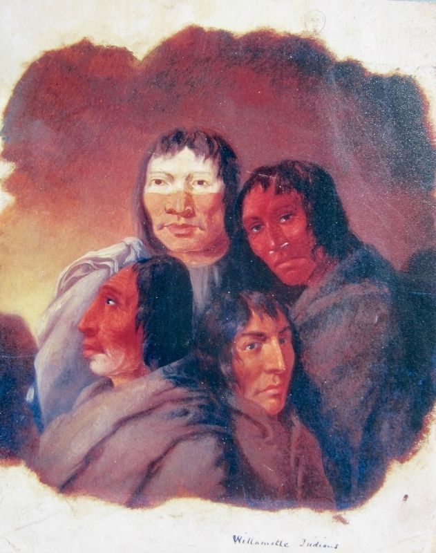 Marker inset: <i>Four Clackamas Indians</i> image. Click for full size.