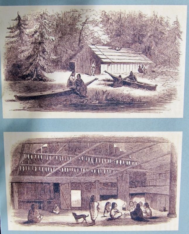 Marker inset: Exterior and interior of a Chinook lodge image. Click for full size.