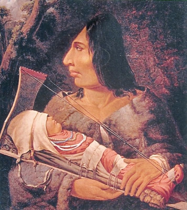 Marker Inset: Chinook woman with child undergoing the process of head-flattening image. Click for full size.