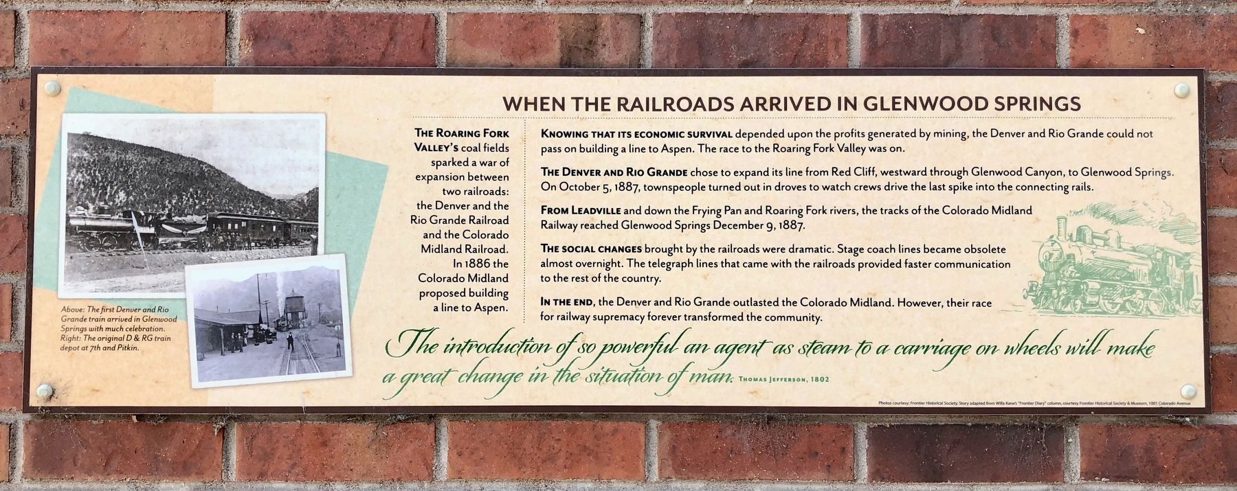 When the Railroads Arrived in Glenwood Springs Marker image. Click for full size.