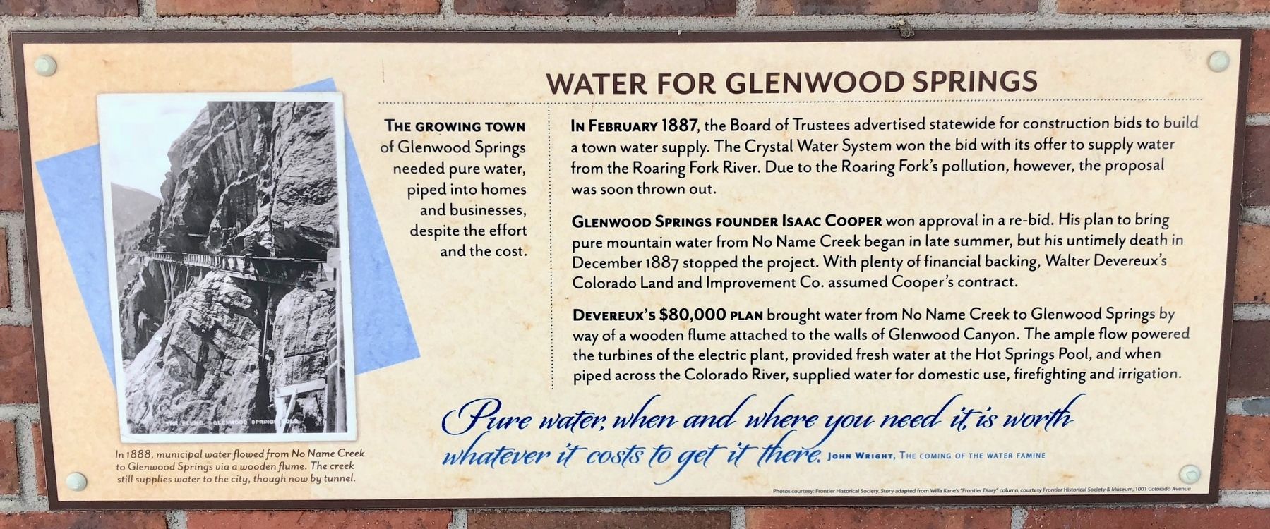 Water for Glenwood Springs Marker image. Click for full size.