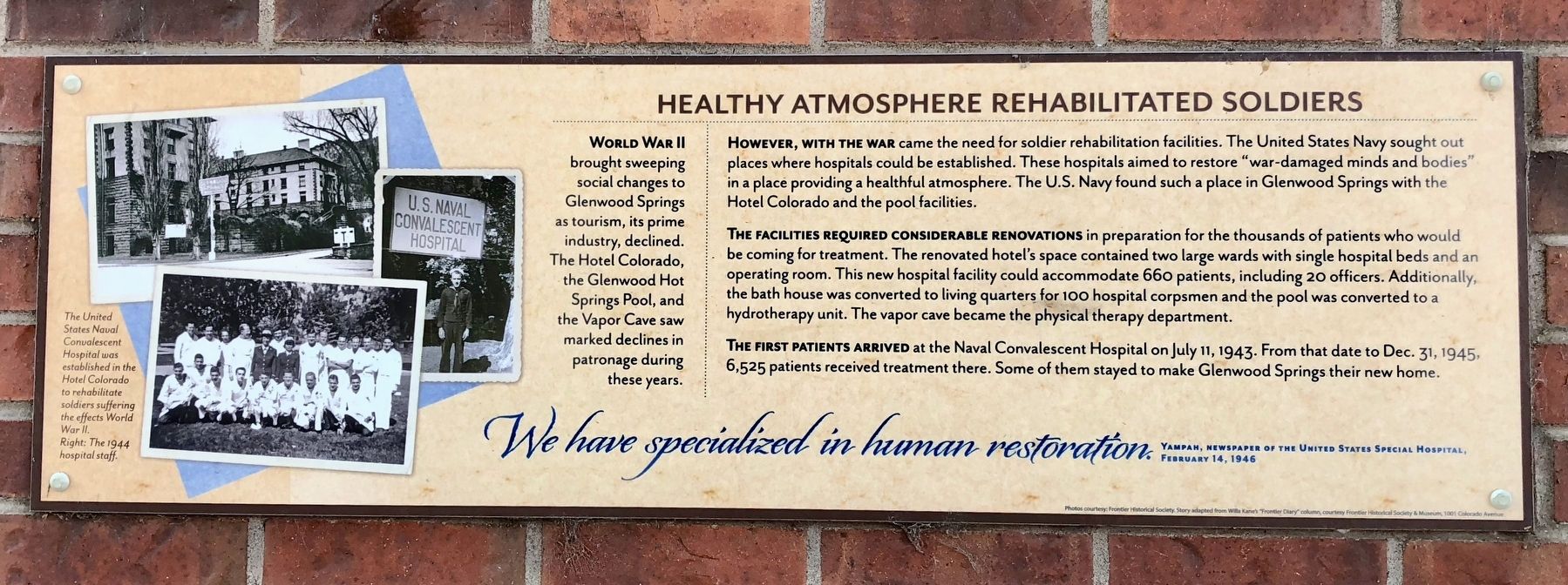 Healthy Atmosphere Rehabilitated Soldiers Marker. Click for full size. Healthy Atmosphere Rehabilitated Soldiers Marker image. Click for full size.