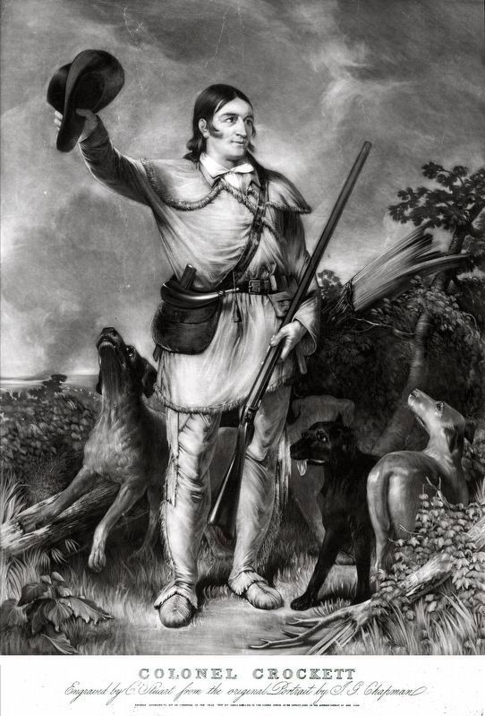 Colonel Crockett<br>engraved by C. Stuart<br>from the original portrait<br>by J.G. Chapman image. Click for full size.