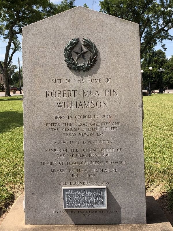 Site of the Home of Robert McAlpin Williamson Marker image. Click for full size.