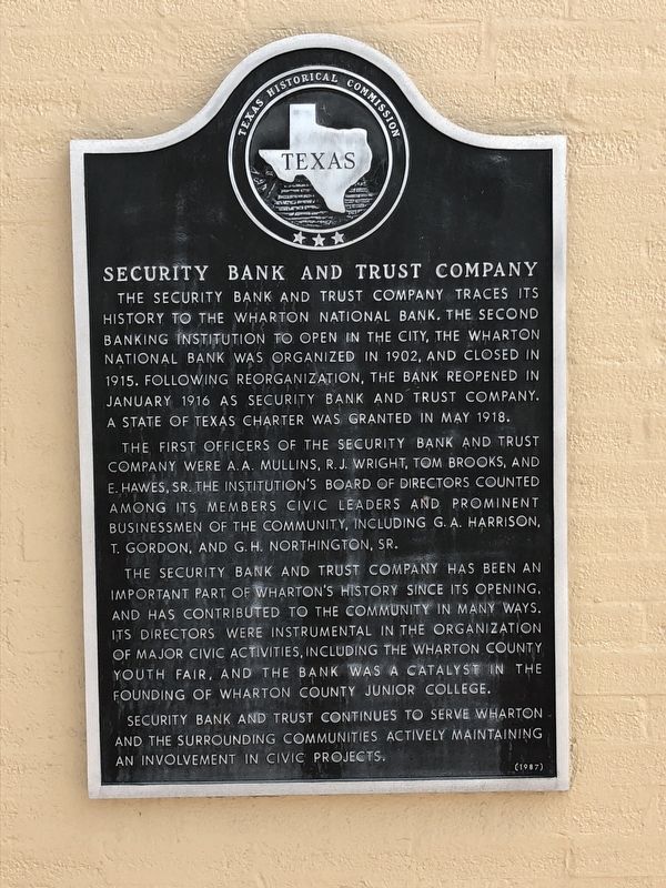 Security Bank and Trust Company Marker image. Click for full size.