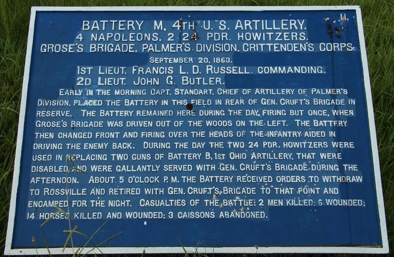 Battery M, 4th U.S. Artillery Marker. Click for full size. Battery M, 4th U.S. Artillery Marker image. Click for full size.