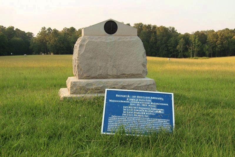 Battery A, 1st Ohio Light Artillery Marker. Click for full size. Battery A, 1st Ohio Light Artillery Marker image. Click for full size.