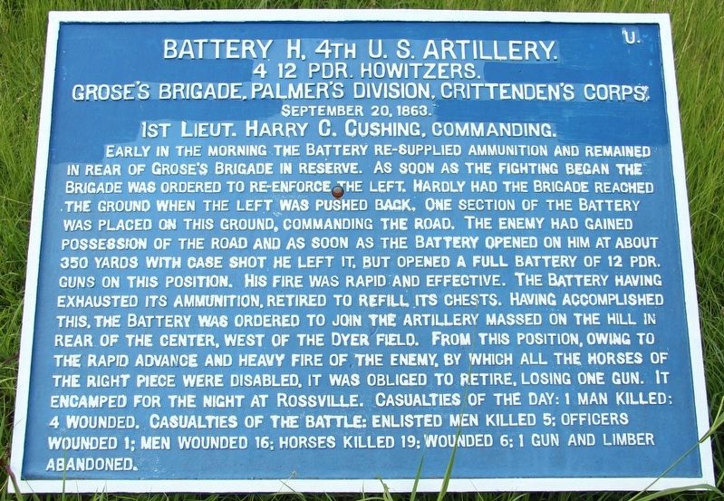 Battery H, 4th U.S. Artillery Marker. Click for full size. Battery H, 4th U.S. Artillery Marker image. Click for full size.