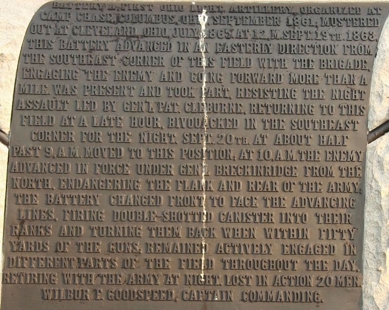 Battery A, 1st Ohio Light Artillery Marker image. Click for full size.