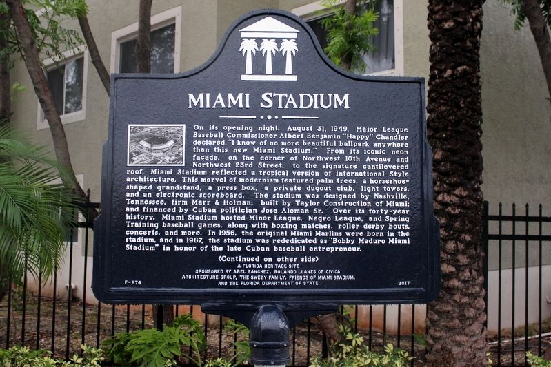 Miami Stadium Marker-Side 1. Click for full size. Miami Stadium Marker-Side 1 image. Click for full size.
