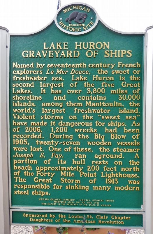 Lake Huron Graveyard of Ships <br>(<i>marker side 2</i>) image, Touch for more information