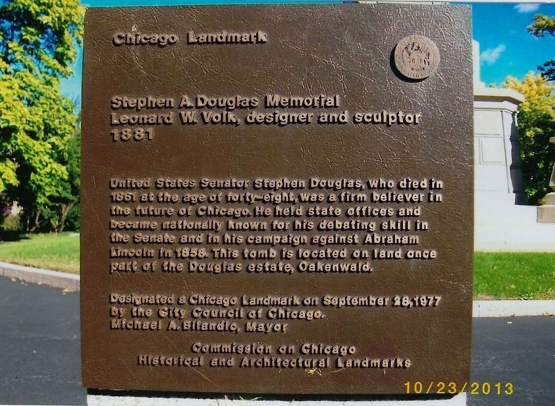 Stephen A. Douglas Memorial Marker image. Click for full size.