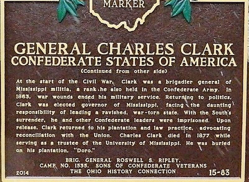 General Charles Clark Marker (side 2) image. Click for full size.