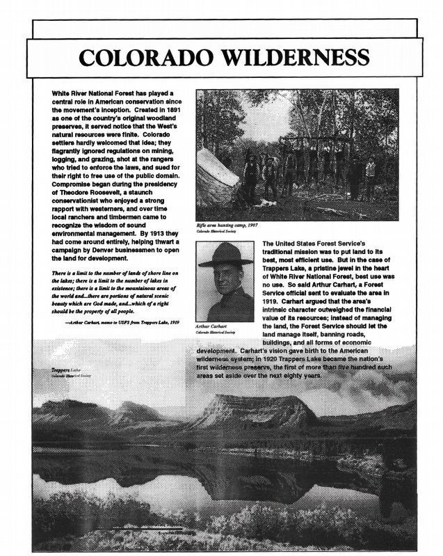 Original Colorado Wilderness text & photo markup (Colorado Historical Marker).. Click for full size. Original Colorado Wilderness text & photo markup (Colorado Historical Marker). image. Click for full size.