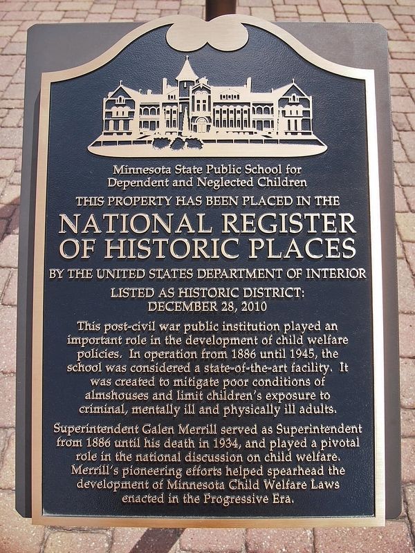 Minnesota State Public School for Dependent and Neglected Children marker. Click for full size. Minnesota State Public School for Dependent and Neglected Children marker image. Click for full size.