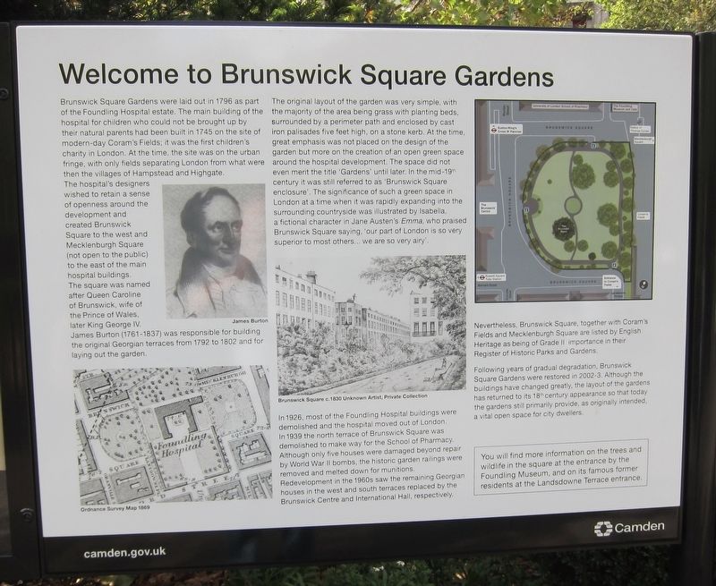Welcome to Brunswick Square Gardens Marker image. Click for full size.