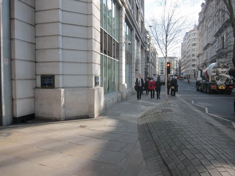 Cooks Hall Marker - wide view, looking south on Aldersgate image. Click for full size.