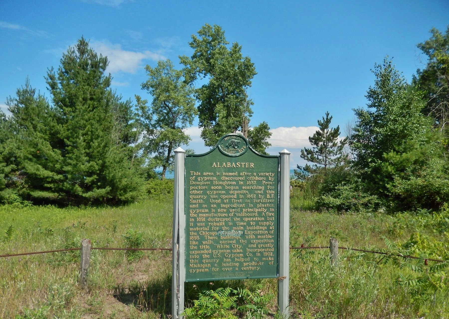 Alabaster Marker (<i>wide view; Lake Huron in background</i>) image. Click for full size.