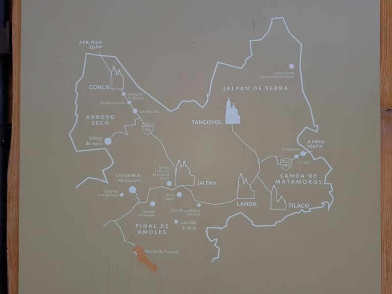 A map in the Tancoyol central park of the Sierra Gorda Franciscan Missions. Click for full size. A map in the Tancoyol central park of the Sierra Gorda Franciscan Missions image. Click for full size.