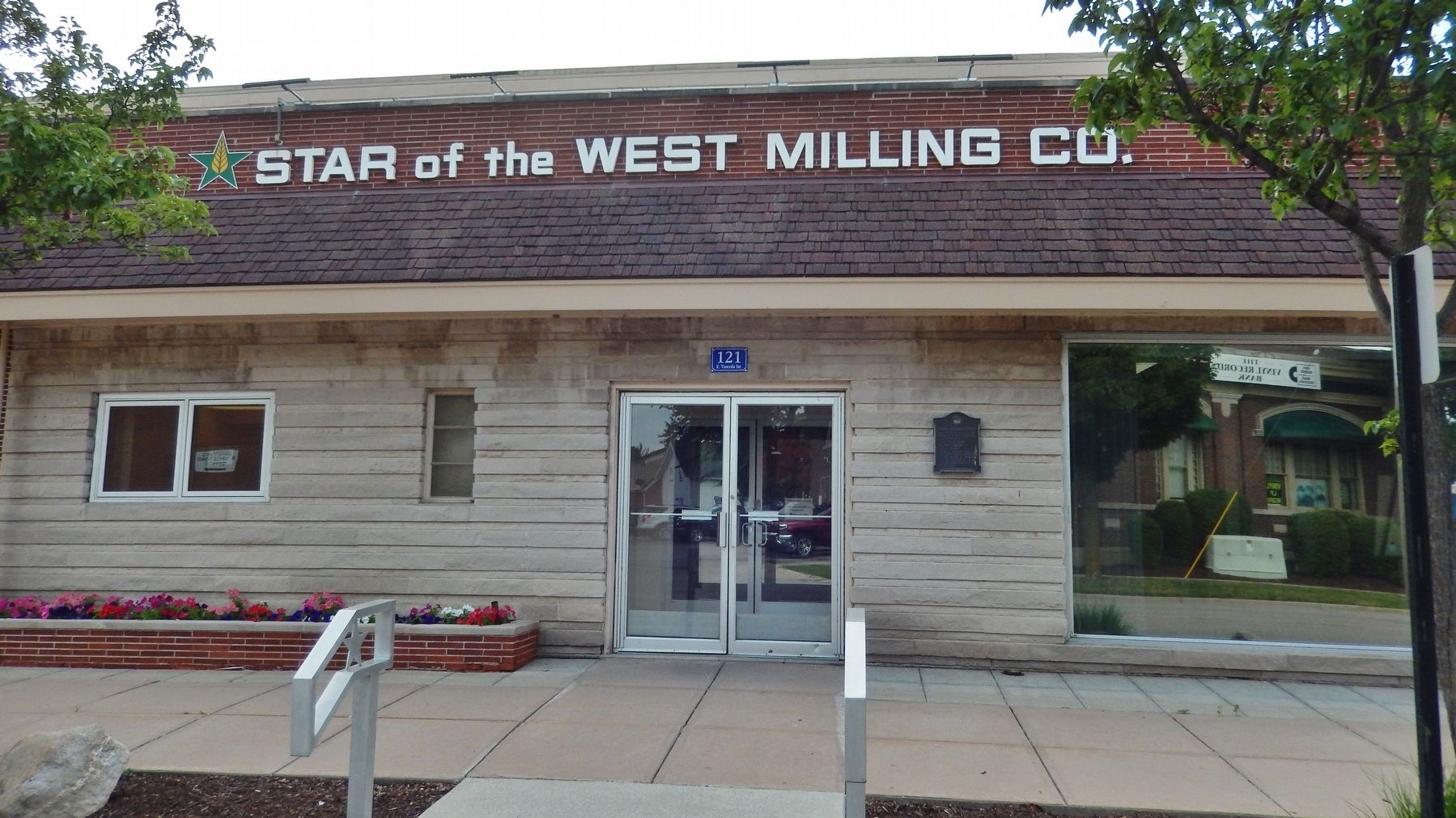 Star of the West Milling Company Marker (<i>wide view; marker visible right of door</i>) image. Click for full size.